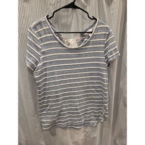 LC Lauren Conrad Bow Back Stripe T Shirt Top Blue White Knit Casual Womens L